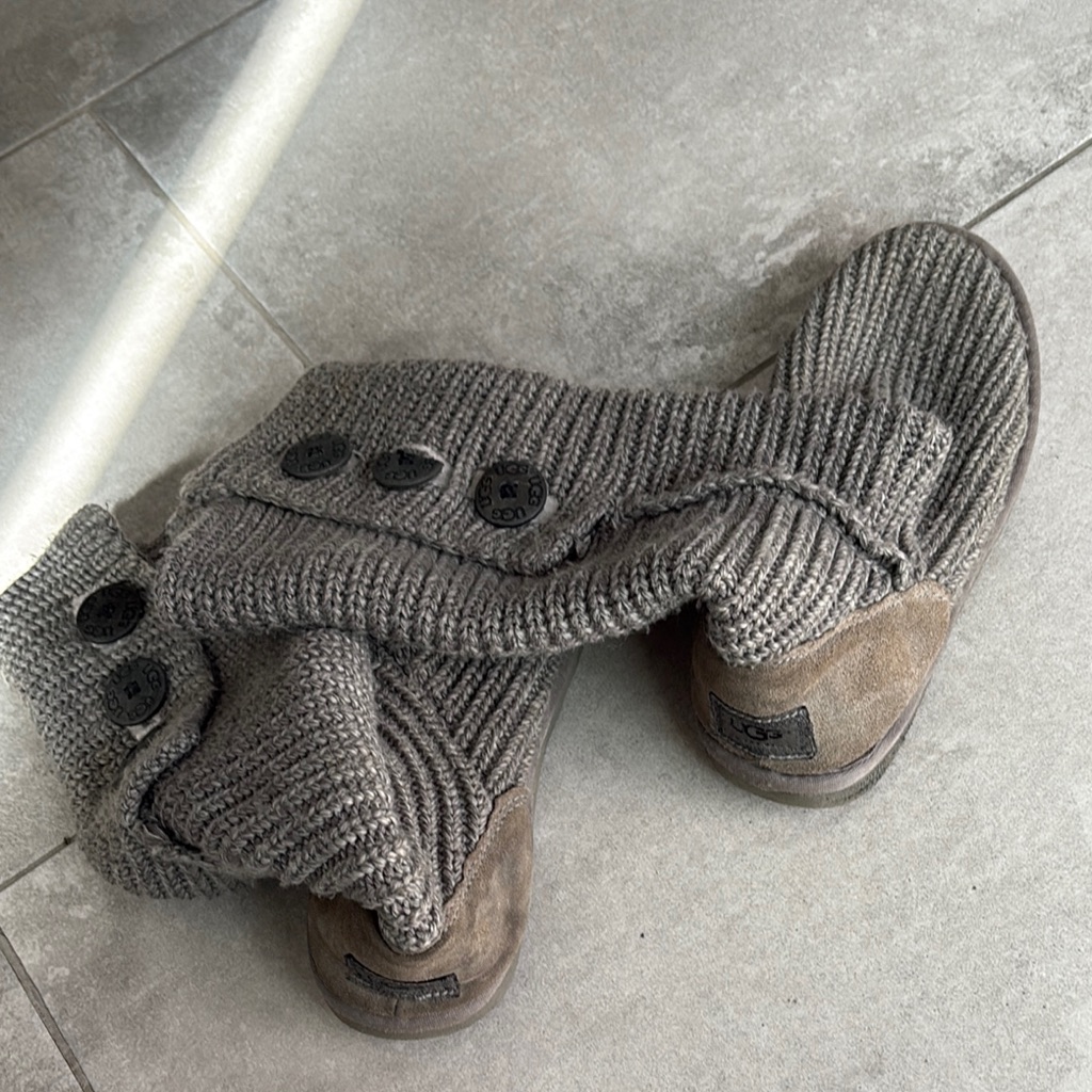 Ugg Gray Knit Button Slippers